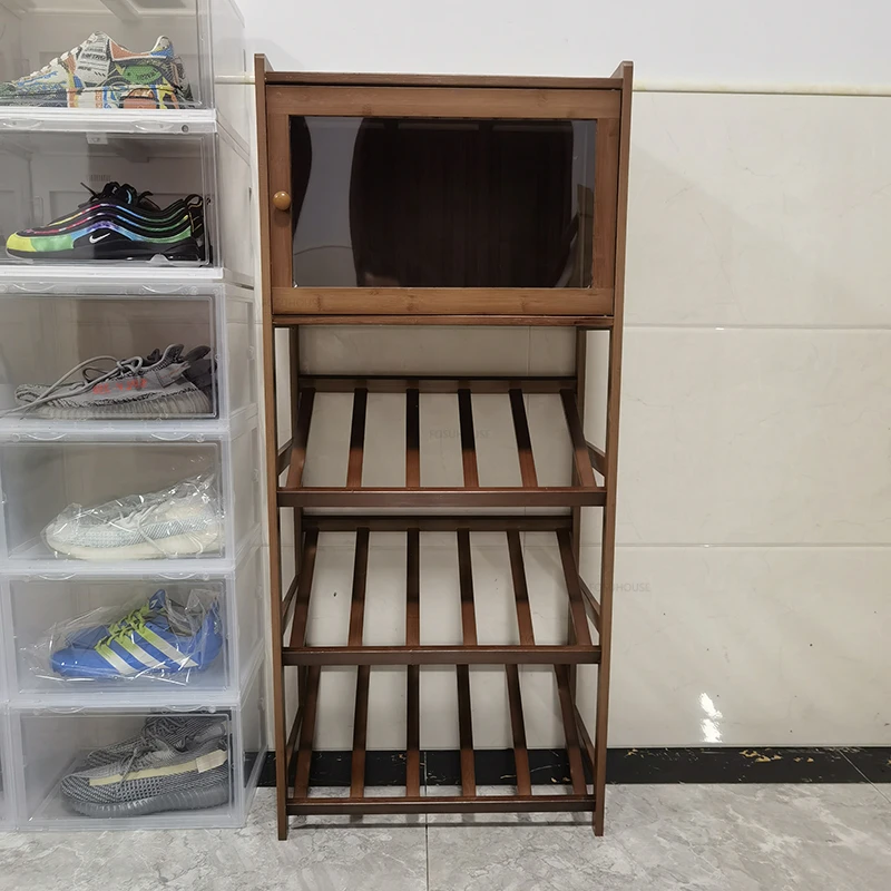 European Bamboo Wine Cabinets Home Restaurant Multi-layer Display Wine Racks Simple Floor-to-ceiling Living Room Cabinet