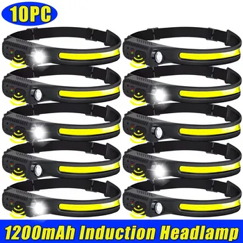 1-10PCS LED Indication Headlamp Rechargeable Head Flashlight 1200mah Built in Battery Outdoor Camping Fishing Headlight Lantern 1