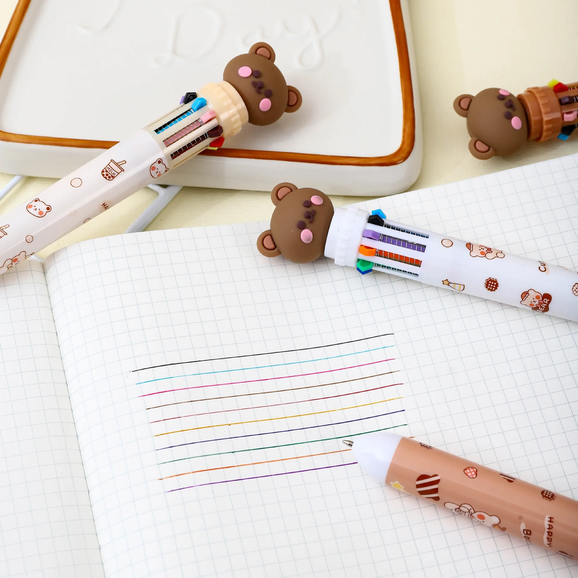 Penna a sfera a 10 colori Penna a sfera per studente della scuola elementare simpatico cartone animato Tipo di pressa Penna a sfera con penna gel multifunzione a colori  21