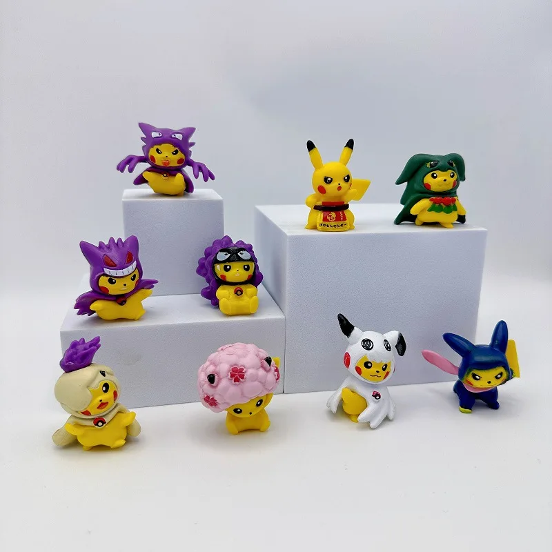9 Pz/Set Pokemon Pikachu Cosplay Action Figure Toys Kawaii Figurine Cartoon Model Car Ornament Statue Decoration Gifts