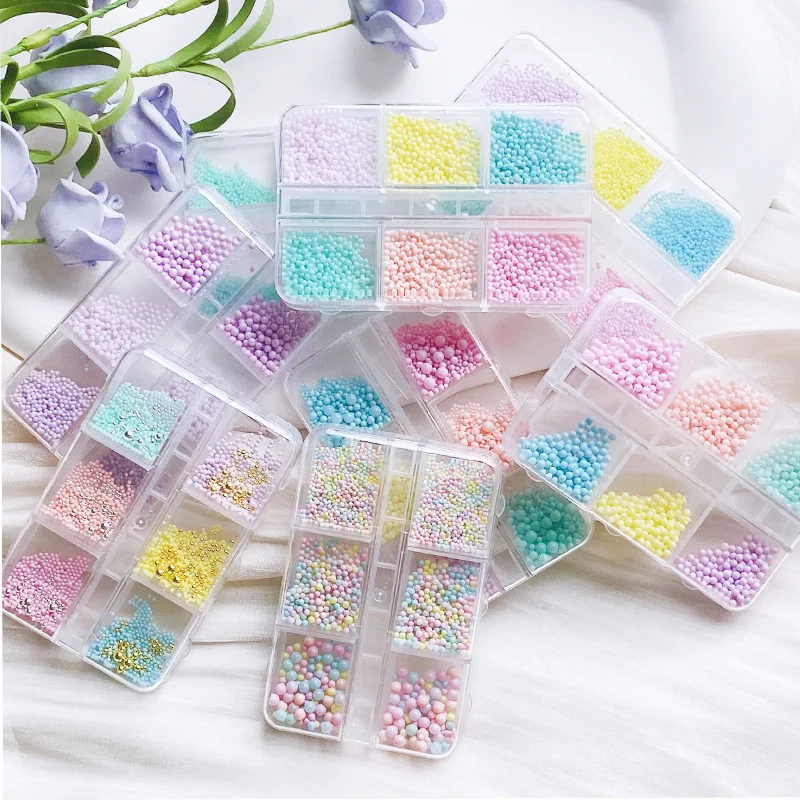 1Box Summer Mixed Nail Art Beads Plastic Mixed 1/1.5/2/3mm Multi-Size Mini Ball Shaped Nail Art Rhinestones For Nail DIY Craft nail rhinestones mixed colors irregular beads 3d nail art decoration in wheel accessories