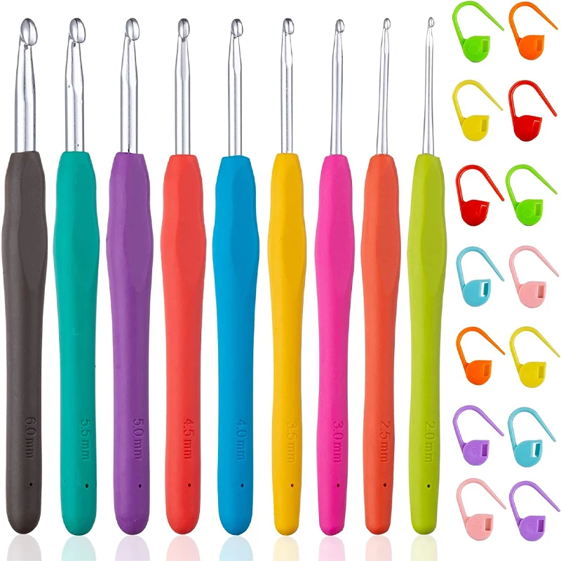 Description Picture 2 of item9pcs Knitting Tool Sweater Needle TPR Soft Handle Aluminum Crochet Color Handle Sweater DIY Craft Scarf Sewing Needles Knitting