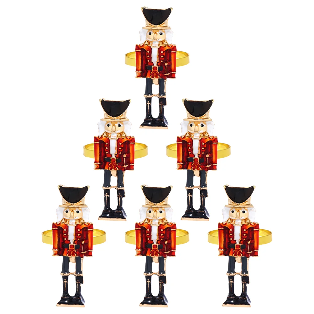 

6 Pcs Walnut Soldier Napkin Buttons Holiday Party Decoration 6pcs Christmas Nutcracker Ring Dining Table Metal Rings