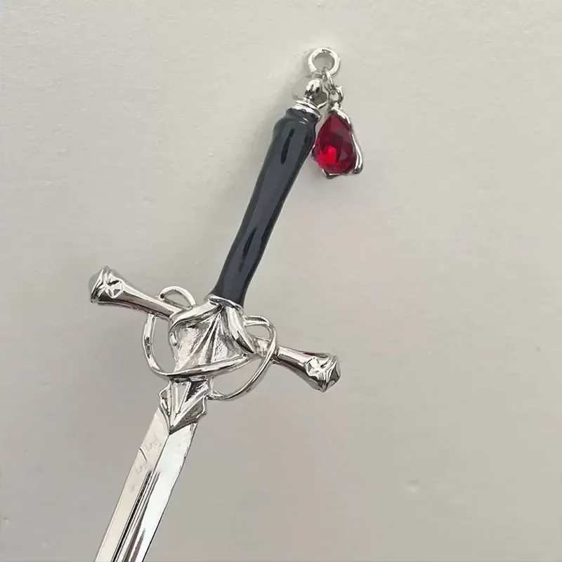 Hair stick Punk Ruby Pendant Sword Hairpin Chinese Simple Hair Sticks for Women DIY Hairstyle Hair Dish Accessories Trendy