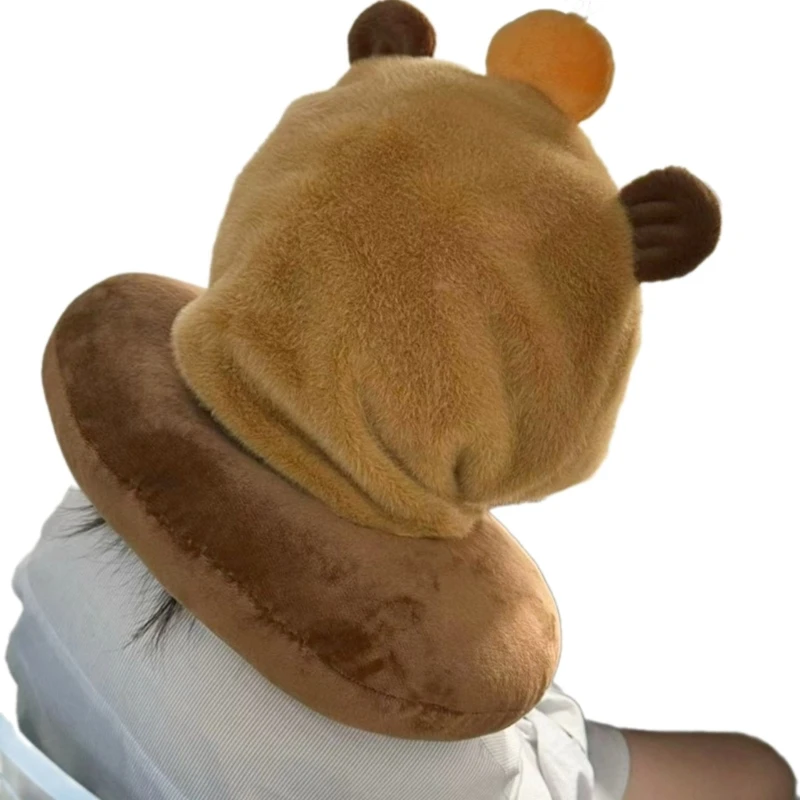 Capybara Hat Neck Pillow Anime Figure Hooded UShaped Pillow Soft and Portable Relieve Neck Strain for Travel Dropship 2
