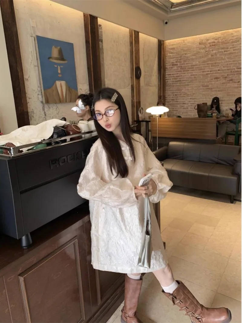 

Retro Improved New Chinese Style Button Up Dress Summer 2024 Loose and Fashionable Relief Jacquard Short Dresses Female Clothes