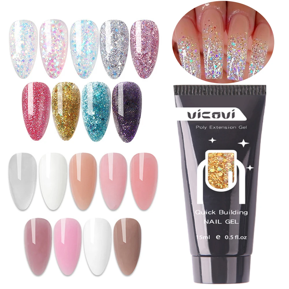 15mlNailExtensionGelAcrylicGlitterSequinQuickBuildingPolyNail