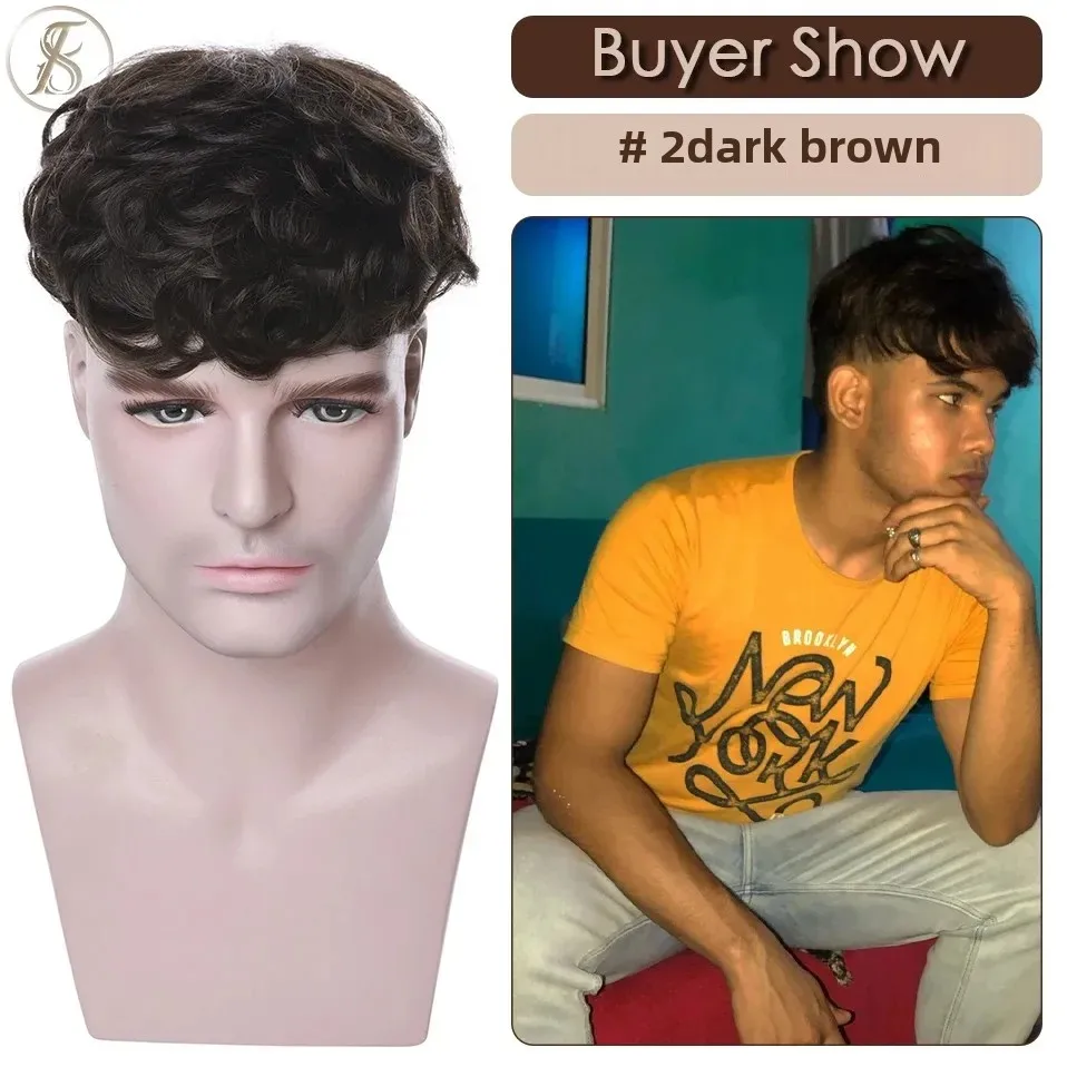 TESS 35g Men Toupee 16x19cm Human Hair Toppers Replacement System Men Capillary Prothesis Male Hair Wig Clip In Hair Extensions 4