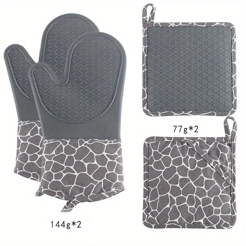 Professional Extra Long Heat Resistant Silicone Oven Mitt with Quilted Liner and Flexible Grip