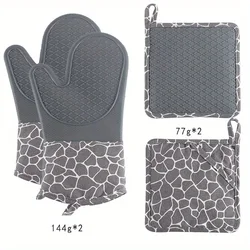Professional Extra Long Heat Resistant Silicone Oven Mitt with Quilted Liner and Flexible Grip (Grey)