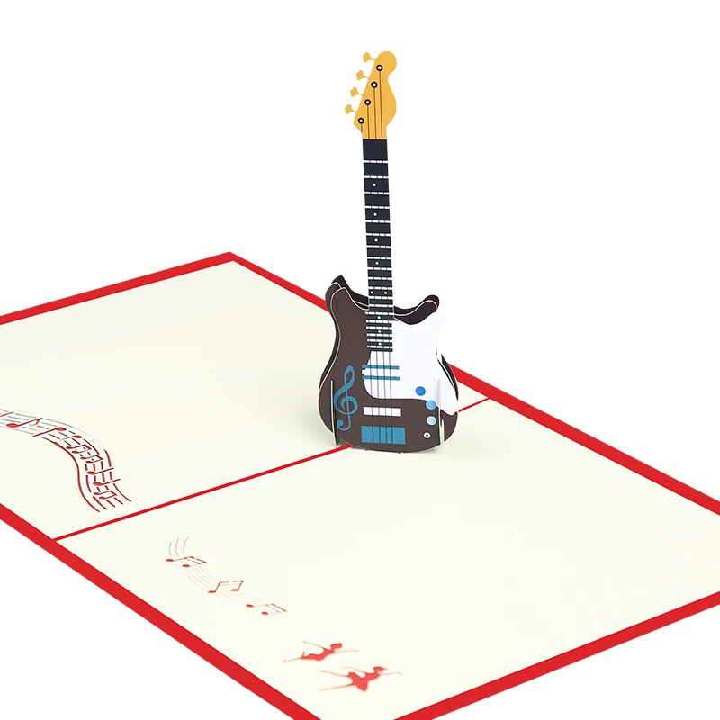 Handmade 3D White Piano Pop Up Greeting Card Concert Hall Invitation Card Guitar Bass Drum Violin Music Instrument Birthday