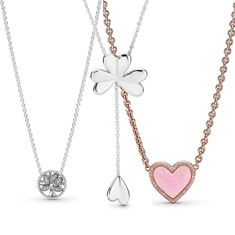 

925 Sterling Silver Colver Family Tree Heart For Women Neck Chain Fit Original Pandora Pendant Necklace Women DIY Jewelry