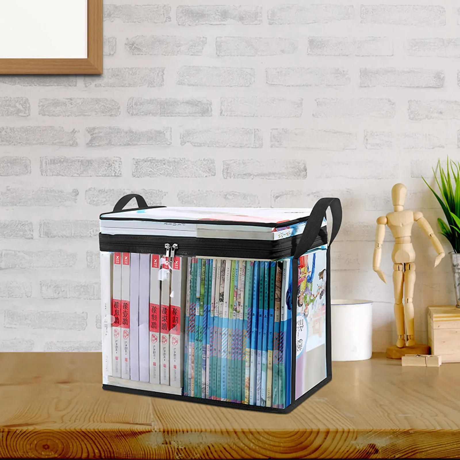 2Pcs 투명 책 보관 주최자 투명 PVC 케이스 접이식 리프팅 핸들 문서 디스플레이 상자 학교 홈 스토리지용