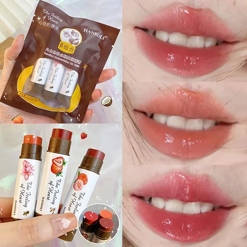 3Pcs Peach Tea Colored Lip Balm Moisturizing Lip Tint Lasting Lipstick Waterproof Lips Stick Cosmetics Make Up for Women Girls