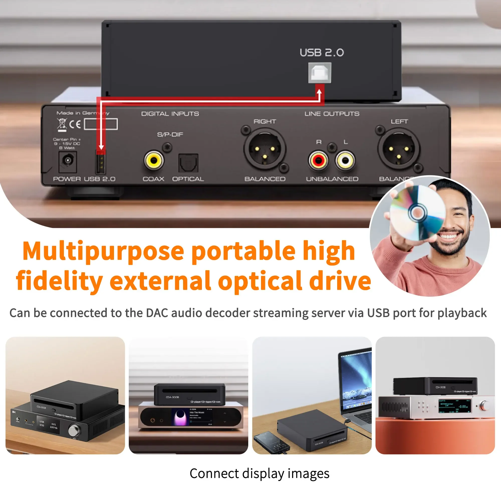CM CDA-300B Fever Grade HIFI Lossless Nex CD Player Ripper Rom Track Grabbing Optical Drive Suitable for Home Car portable cd player wooden cd player