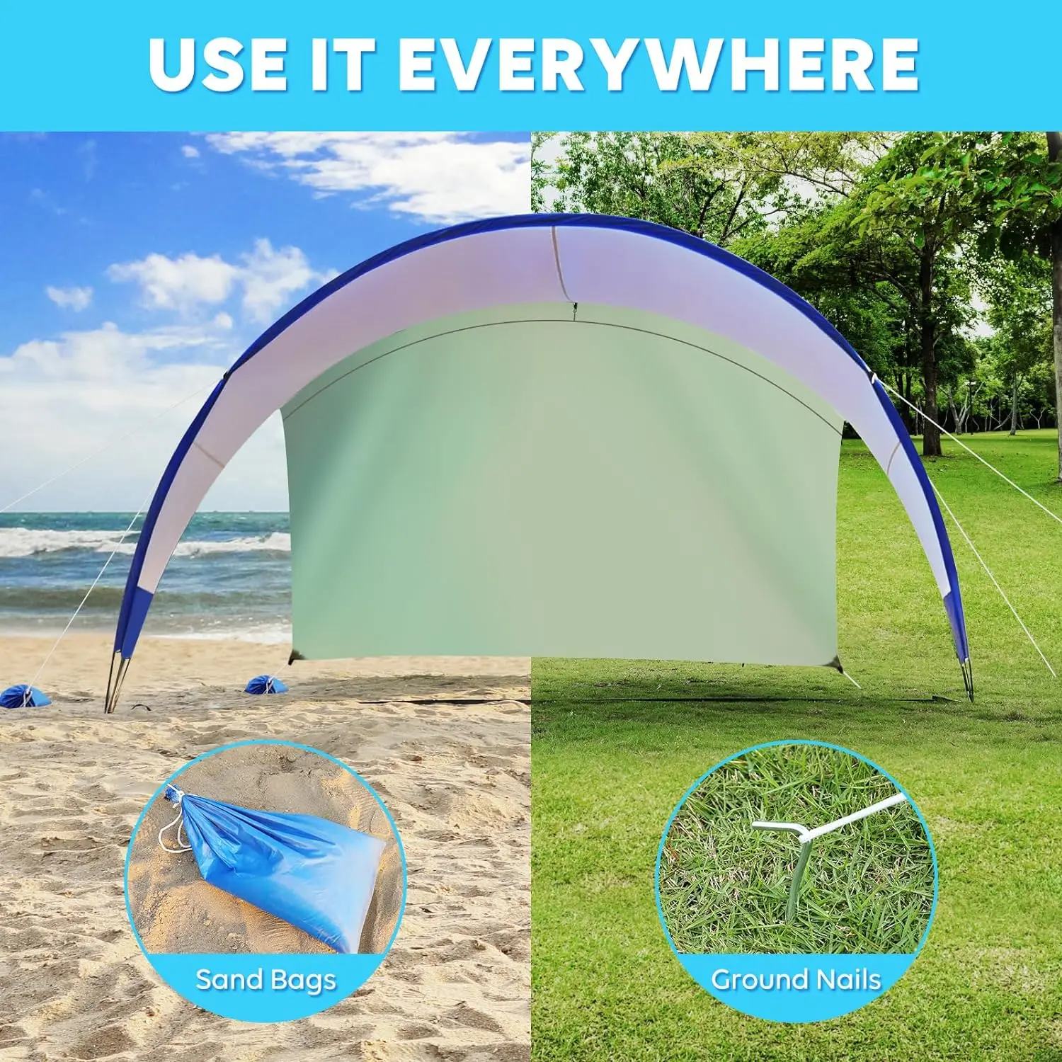 Pop Up Beach Tent Sun Shelter - Easy Setup In 2 Seconds - Fits 1-4 People With Sandbags & Stakes - UPF 50+ Sun Protection (Green)