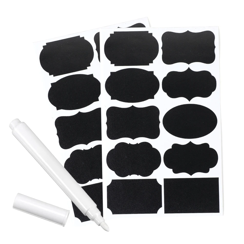 20Pcs Waterproof Chalkboard Spice Jam Jar Bottle Tags Blackboard Label Marker Pen Labels Stickers, Reusable Label For Storage