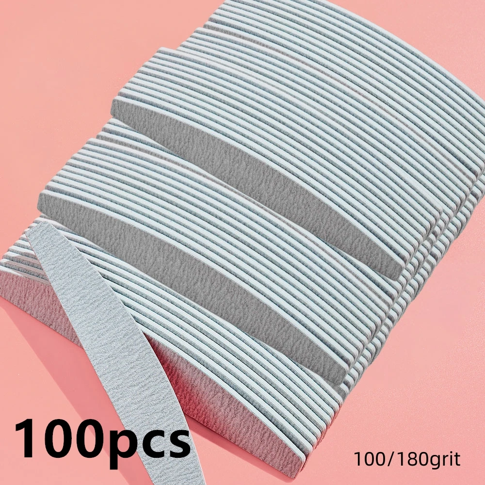 

100 шт./лот, высокое качество, серые пилки для ногтей, 100/150/180 шлифовальный полировальный пилка для ногтей, двухсторонний полировщик для ногтей, инструмент TF15