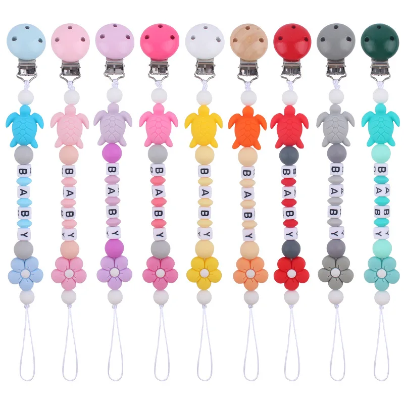 

INS Baby Personalized Name Cartoon Animal Turtle Small Tooth Glue Pacifier Chain for Dummy Nipple Holder Custom Pacifiers Clip