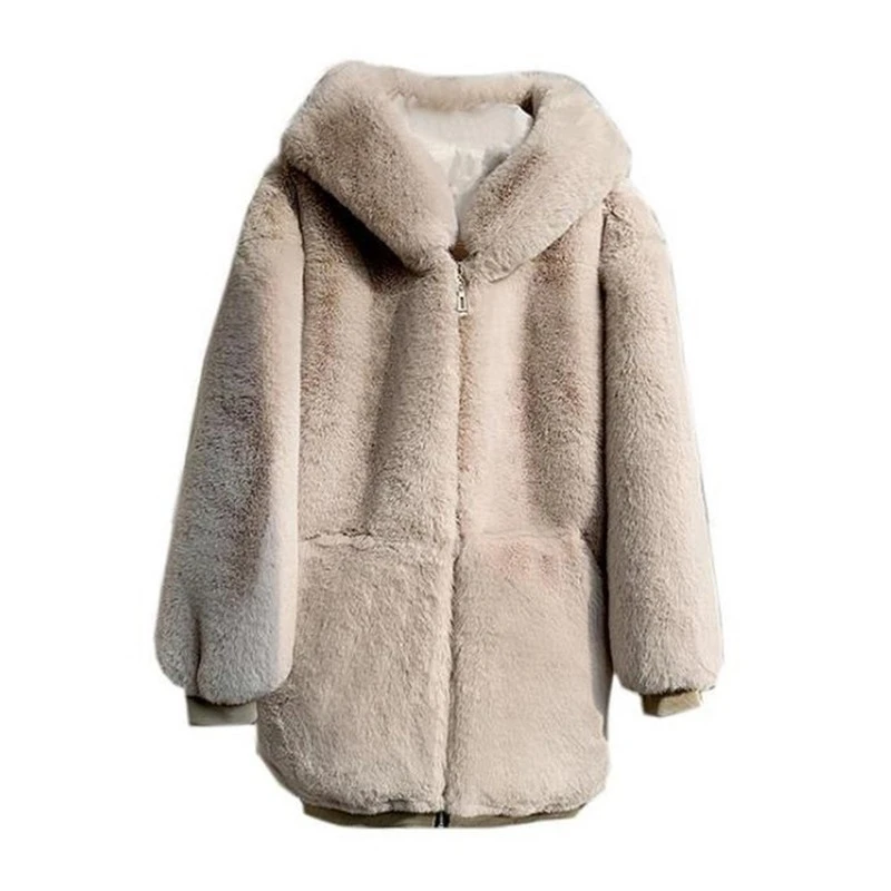 Women's Autumn Winter Fashion Warm Plush Coat Faux Fox Fur Jacket Elegant All-Match Long Solid Zipper Fluffy Faux Fur Teddy Coat