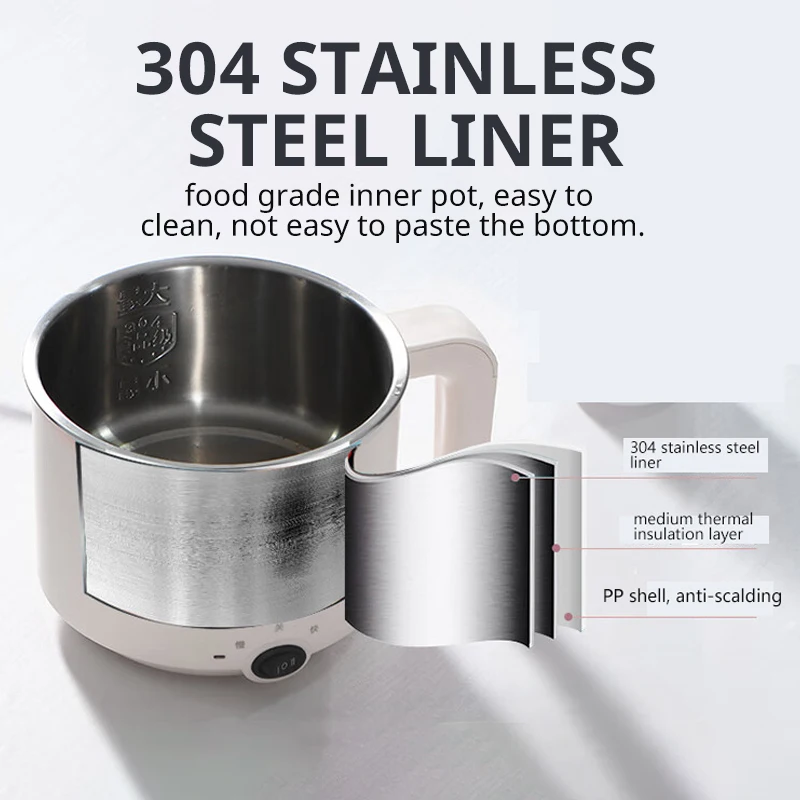 Liven Electric Multi Cooker 1.8L with 304 Stainless Steel Steamer Multifunctional Cooking Rice Porridge Noodle Mini Hot Pot 600W