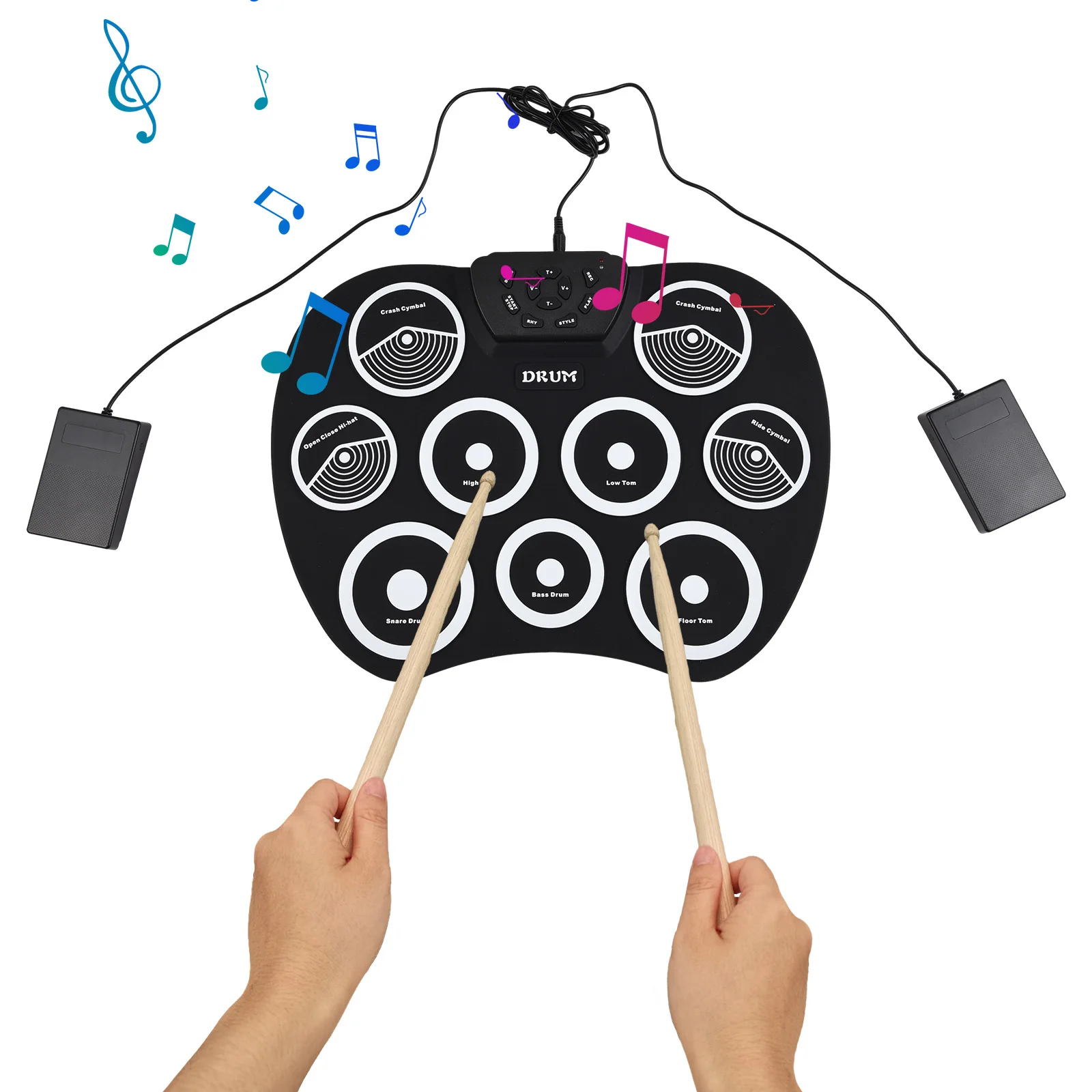 Electronic Drum Set Hand Roll Drum Set 9 Pads MIDI Interface Supports DTX Games without Speaker Birthday Gift Practice Pad