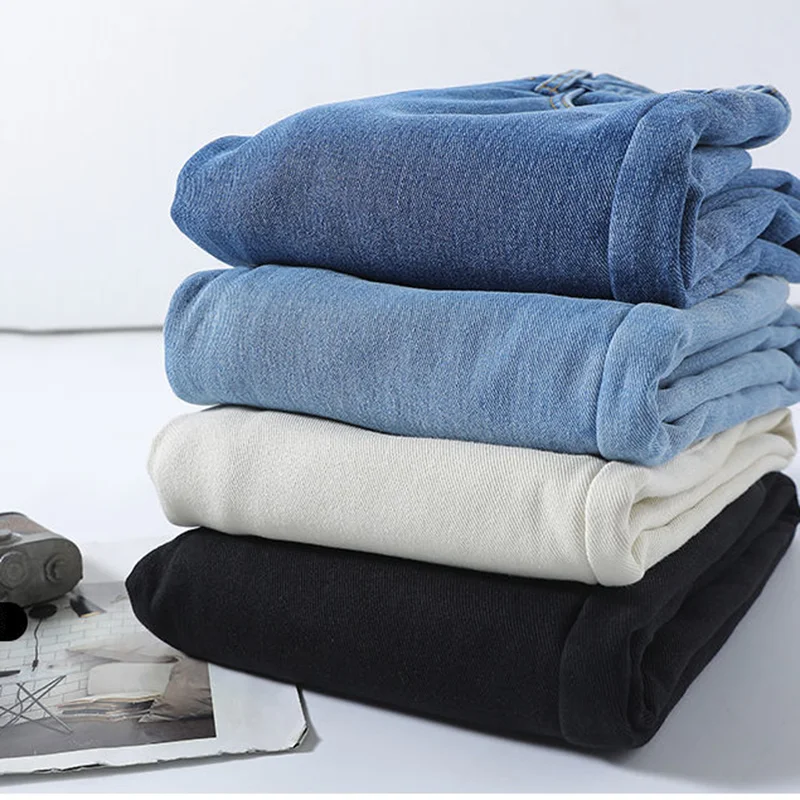 Winter Women Warm Elastic High Waist Denim Pants Casual Plus Velvet Ankle length Vaqueros Korean Thicken Plush Straight Jeans