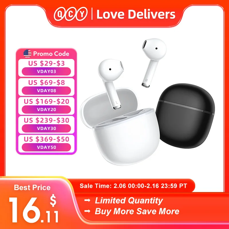 Qcy Ailybuds Lite Auricolari Wireless Bluetooth 5.3 Cuffie 28H Playtime 0.068S Mini Auricolare A Stelo Corto A Bassa Latenza Auricolari Tws