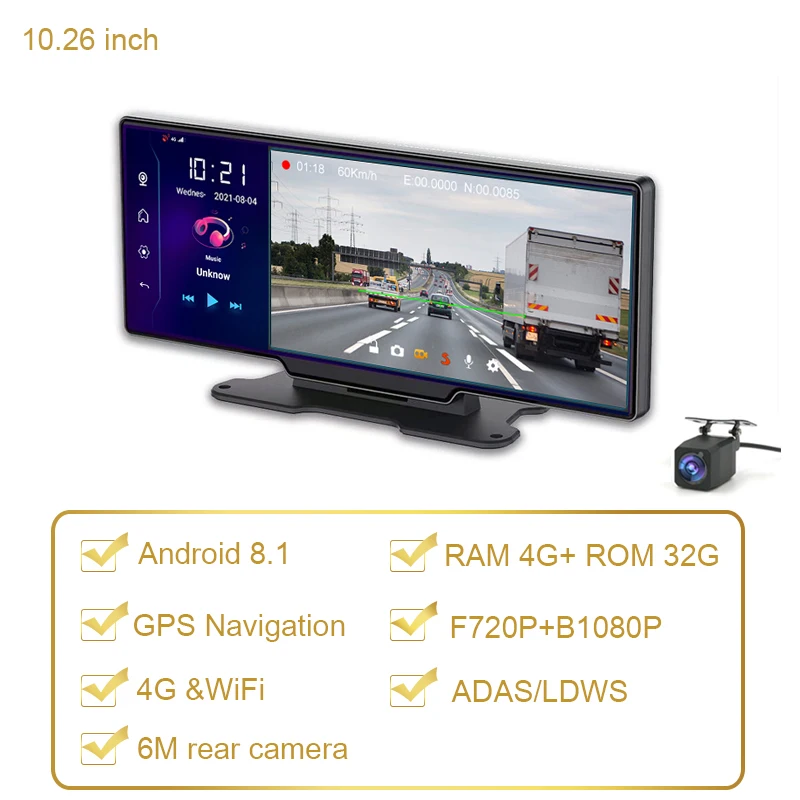 New Car Navigator 10.26" Big screen Dashcam Android 8.1 Vehicle GPS Navigation ADAS Dual Camera DVR 4G RAM+32G ROM Auto Recorder samsara gps Vehicle GPS Systems