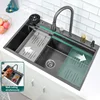 Waterfall Large Single Sink Waterfall Kitchen Wash Vegetable Washbasin Apartment CoffeeStainless Steel Household 2