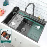 Waterfall Large Single Sink Waterfall Kitchen Wash Vegetable Washbasin Apartment CoffeeStainless Steel Household 2