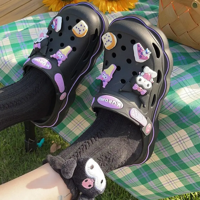 

Cute Sanrio Wrap Head Half Slippers Kuromi Accessories Kawaii Anime Cave Shoes Summer Thick Sole Anti-Slip Beach Toys Girls Gift
