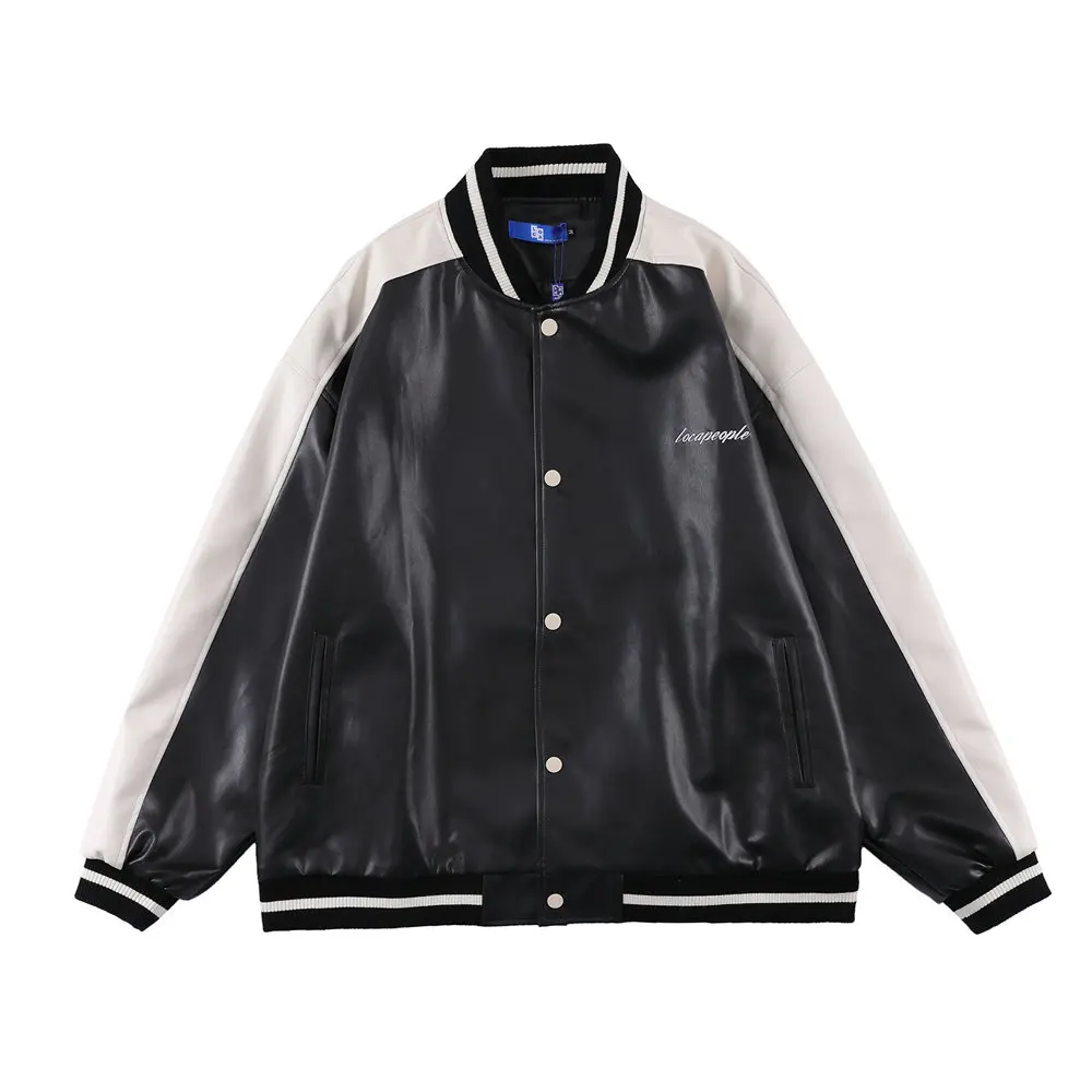 

PU Leather Jacket Men Korean Style Patchwork Motorcycle Bomber Jacket Coat 2022 Spring Harajuku Streetwear Men's Clothing