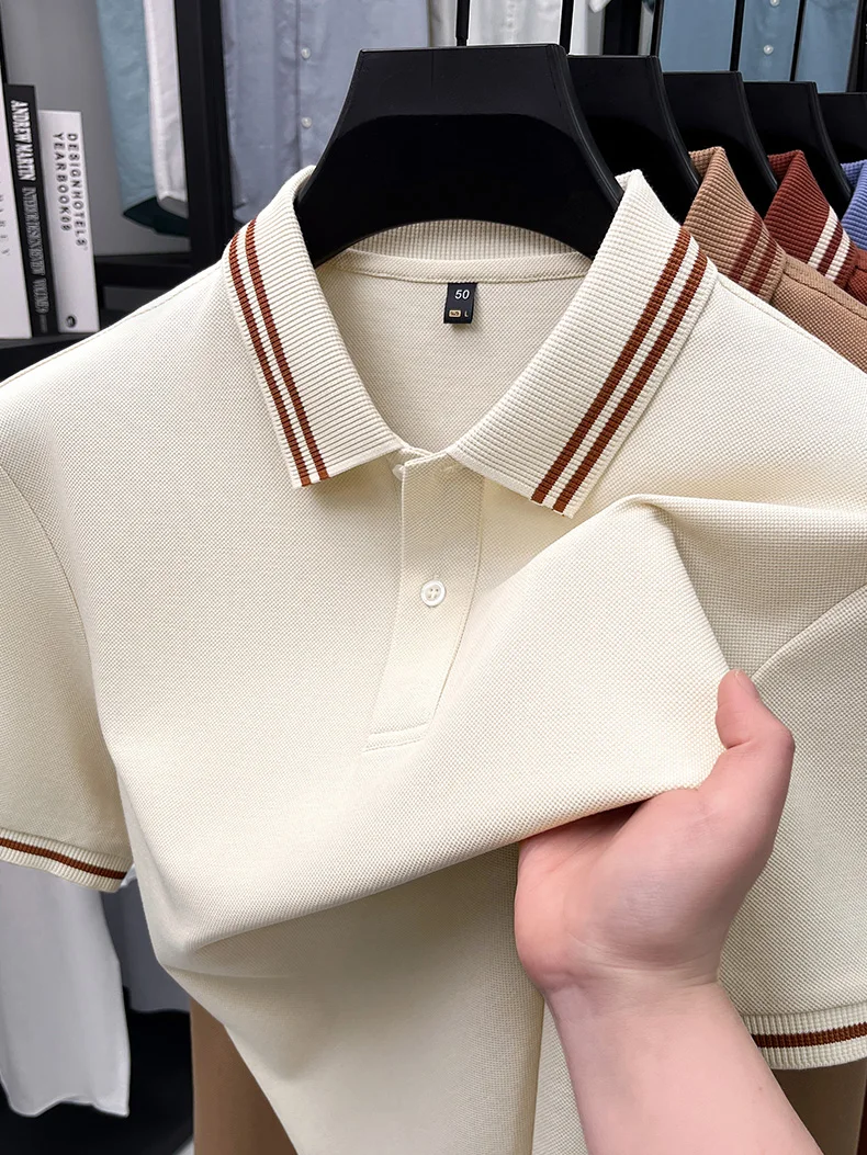 100% pure cotton men's short sleeve polo shirt high-quality fashion soft comfort striped decoration summer casual T-shirt top 17 Sb72fd3a95cb84dc59993f64d2625cbb7u