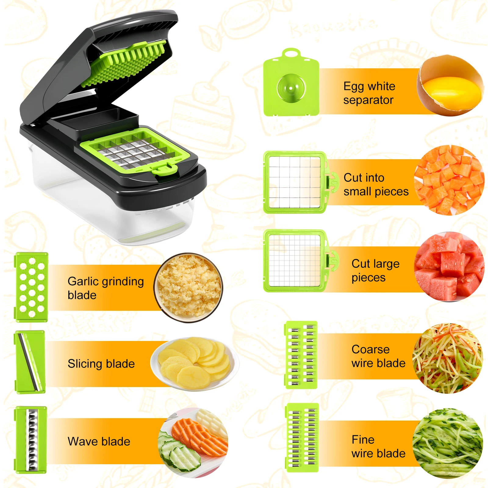 Multifunctional Vegetable Chopper with Container Food Chopper Vegetable Slicer Dicer Cut Food Grate Veggie Choppers Kitchen Item