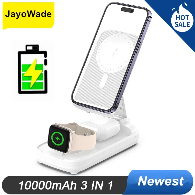 

10000mAh 3 in 1 Foldable Power Case For iPhone 15 14 13 12 For IWatch 8 7 SE AirPods Pro Wireless Bank Battery Charger Case
