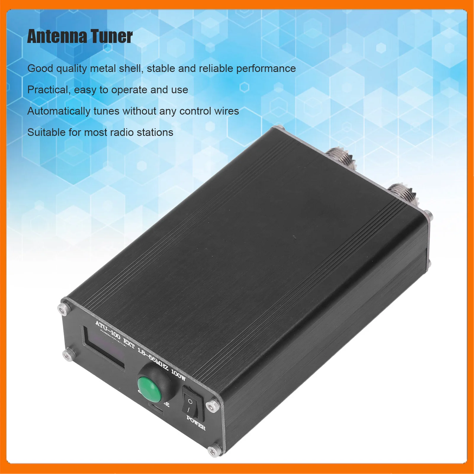 Antenna Tuner Mini Automatic ATU‑100 1.8~55MHz 0.96IN with Housing for Radio Equipment
