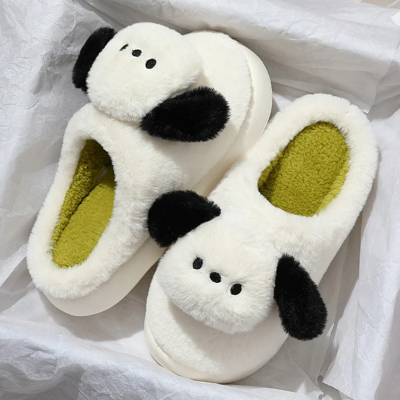 Sanrio Pochacco Home Slippers Womens Cartoon Cute Winter Dormitory Anti Slip Thick Sole Plush Warm Couple Slippers Girls Gift kawaii sanrio hello kitty my melody plush slipper home winter anti cinnmoroll slippers anime accessories girls birthday gifts