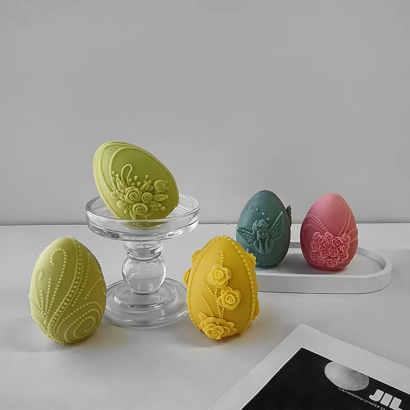 

3D Easter Egg Silicone Mold DIY Aroma Candle Plaster Resin Ornaments Mould Geometric Eggs Easter Decor Candle Making Supplies