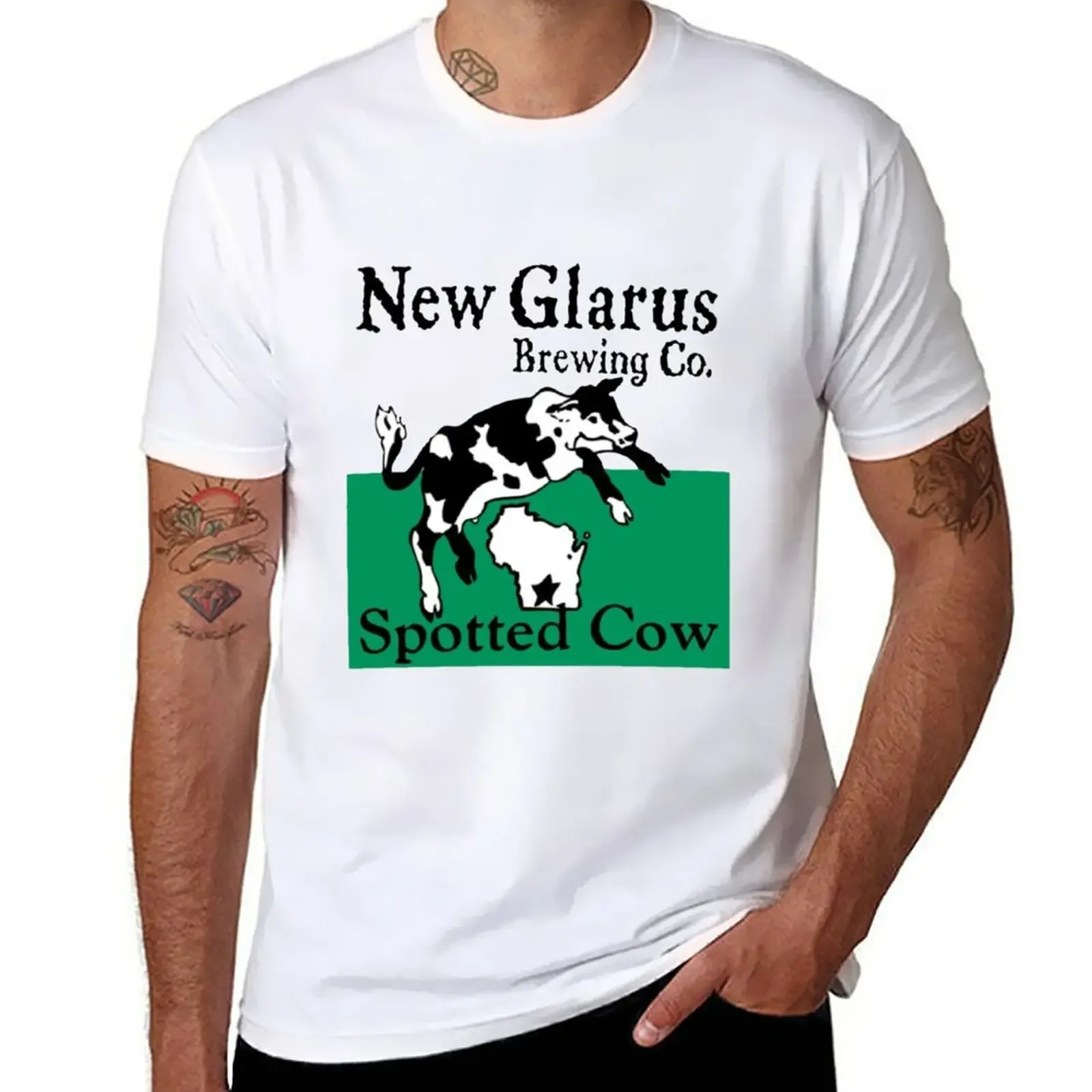 

Spotted Cow New Glarus Brewery T-Shirt sweat korean fashion vintage clothes Short sleeve tee men