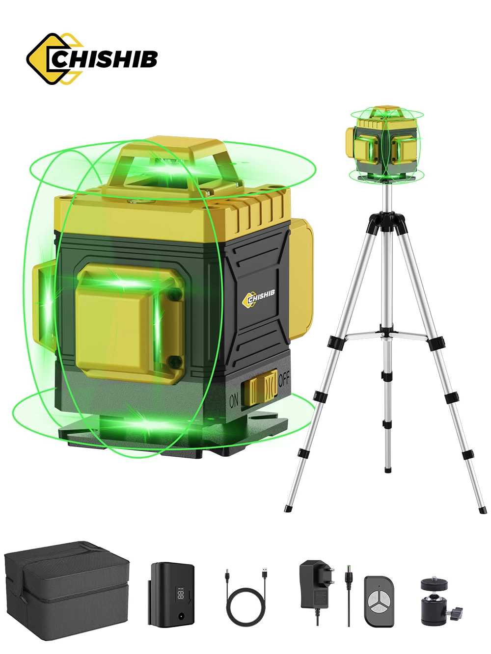 4D 16 Lines Professional Laser level Optional accessories Tripod 360&deg;Self-leveling Laser Levels Green Beam Nivel CHISHIB laser level