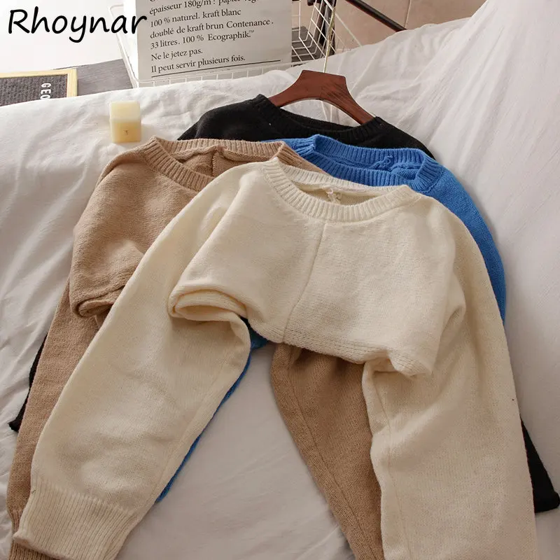 

Baggy Cropped Sweater Pullovers Women Hot Ladies Casual Simple Chic Vintage Streetwear Knitted Smock Sueters Mujers Young Girls
