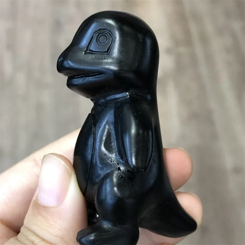 6cm Beautiful Natural Black Obsidian Stone Hand Carved Cartoon Carving Sculpture Crystal Jewelry For Gift
