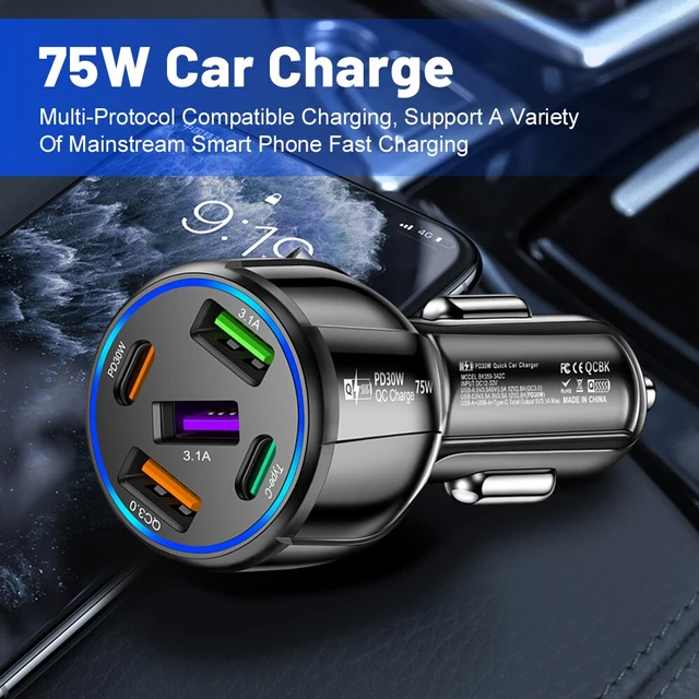 Car Charger MP3 Player Bluetooth-compatible FM Adapter 3 Charging Cable 66W  Universal 5V 3.1A USB Type-C Fast Charge Vehicle