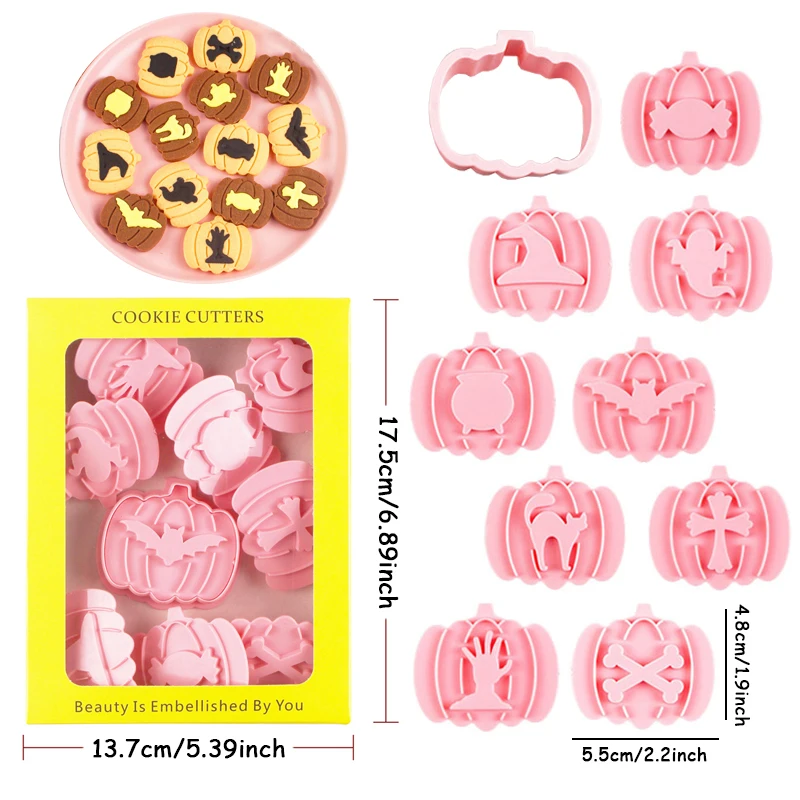 1set Halloween DIY Kürbis Geist Cookie Schneider 3D Pressbare Keks Form Cookie Stempel Halloween Party Backen Gebäck Werkzeug – Detail 8