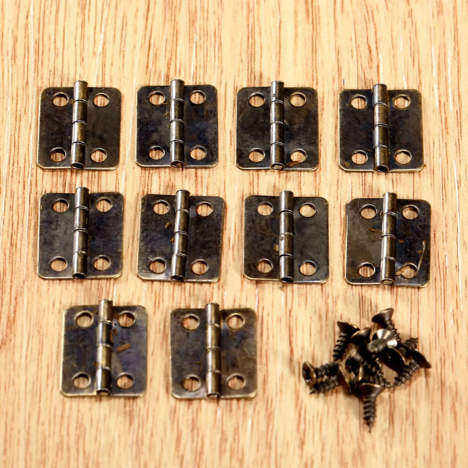 10Pcs Antique Bronze Furniture Cabinet Hinges with 5Pcs Jewelry Wooden Box Case Toggle Hasp Latch & Screws Vintage Iron Hardware