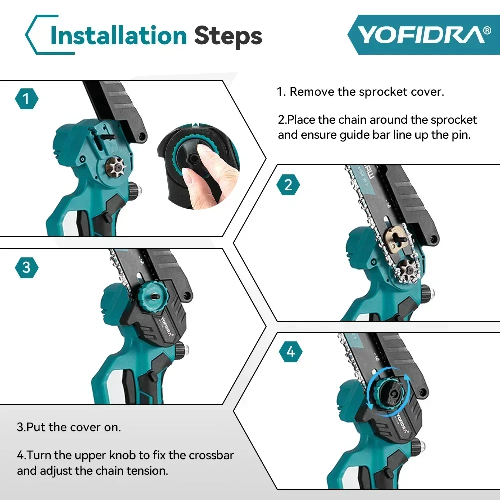 8 inch Electric Pruning Saw Cordless Chainsaw Rechargeable Woodworking Power Tool For Makita 18V Battery Pin