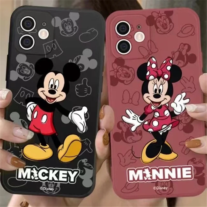 iphone 11 card case liquid Silicone funda For iPhone 13 12 11 Pro Max Mini X XR XS Max 6s 7 8 Plus Phone case Disney Mickey Minnie Mouse Donald Duck best iphone 11 cases