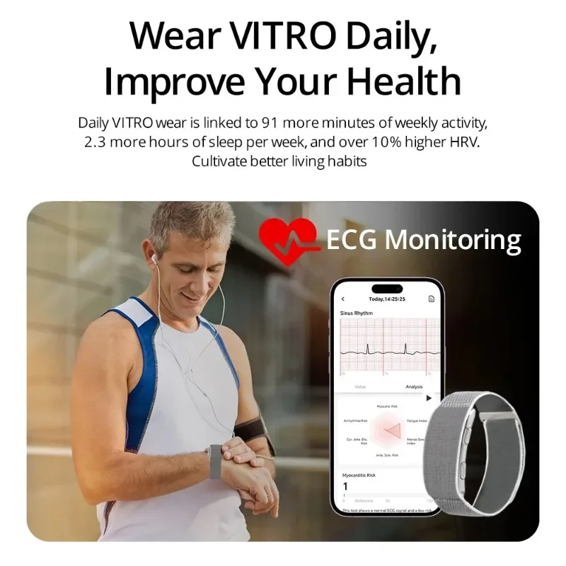 VITRO NO Screen Lightweight Smart Bracelet ECG SOS Heart Rate Blood Pressure Sports Fitness Waterproof Screenless Smartwatch 4