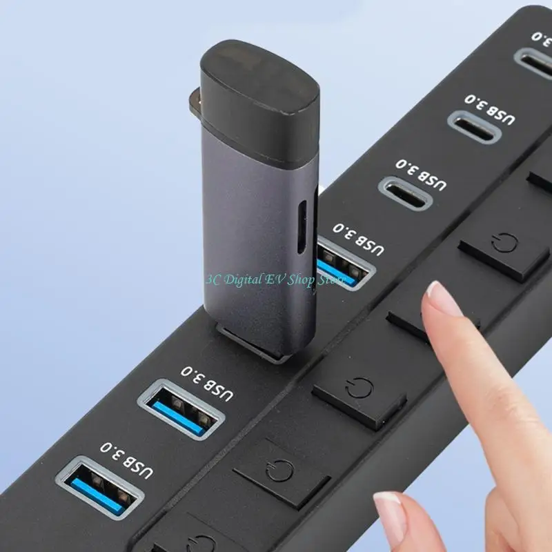 E74D 7 포트 USB 확장 어댑터 5Gbps 고속 데이터 전송 4 USB A 3 USB C 포트 스위치 PC 노트북 용 제어